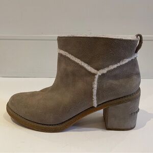 UGG Suede Shearling Ankle Boots with Block Heel in Taupe Women’s US 11